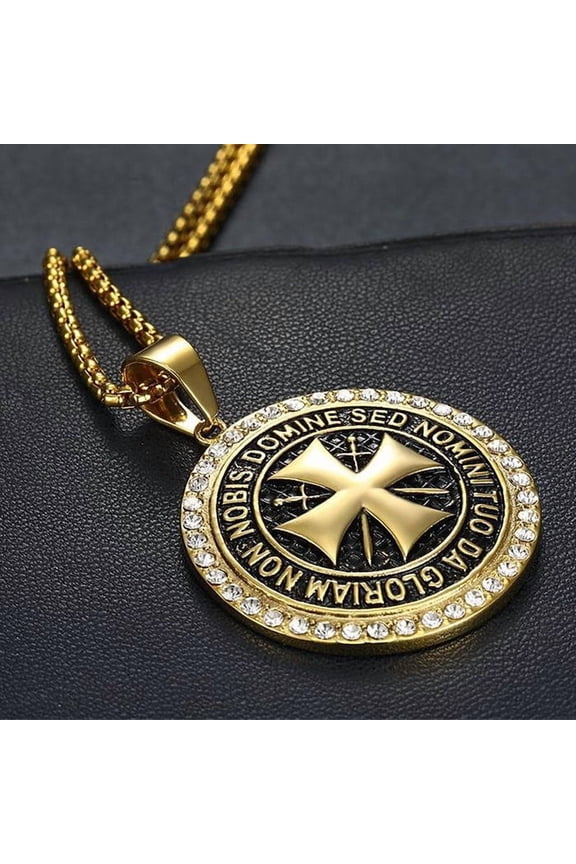 New model The Knights Templar Iron Cross Pendant Necklaces for Men Inlay CZ Stone Red Glaze Cross 14K White Gold