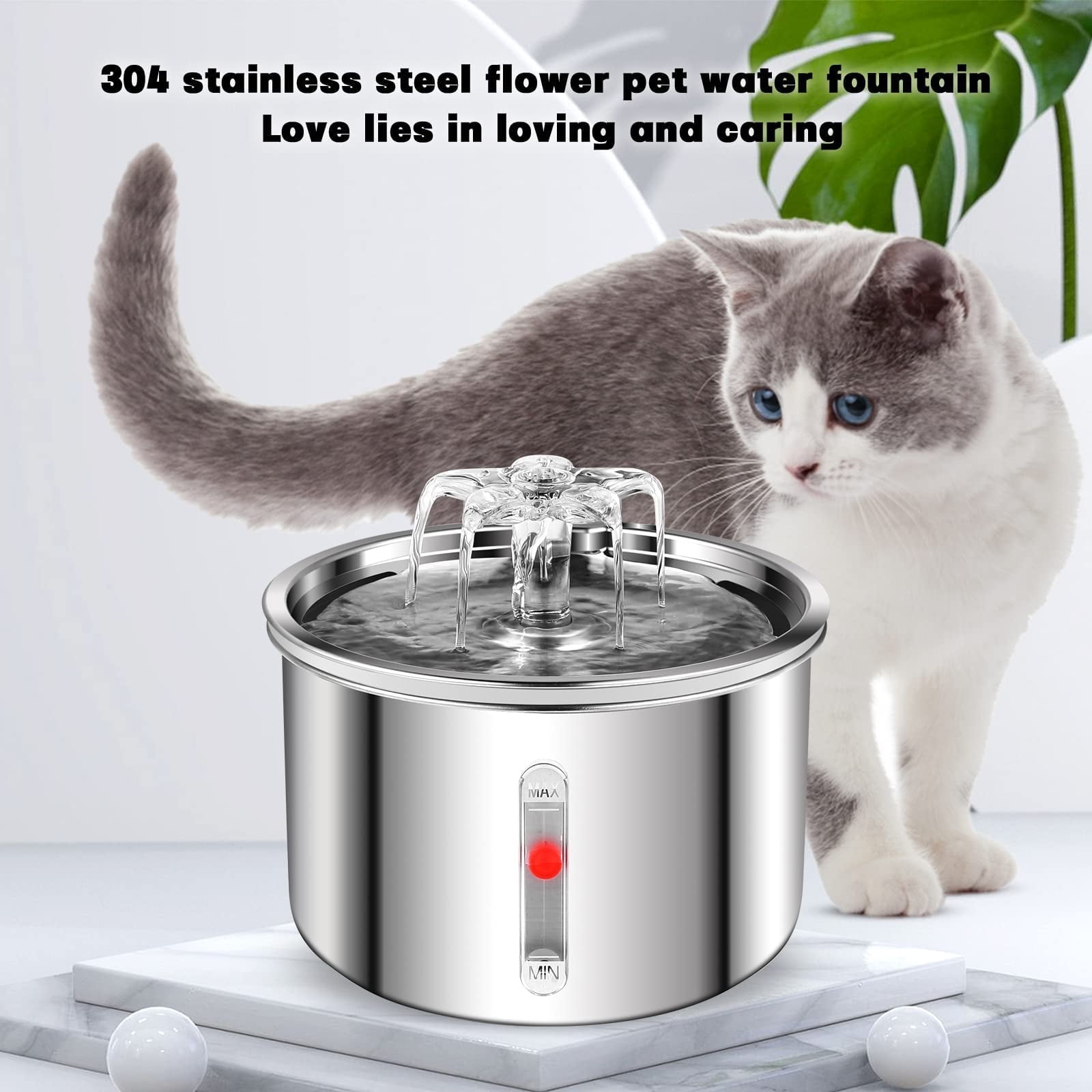 NOBRAND 2.0L Stainless Steel Pet Water Fountain with Accessories
