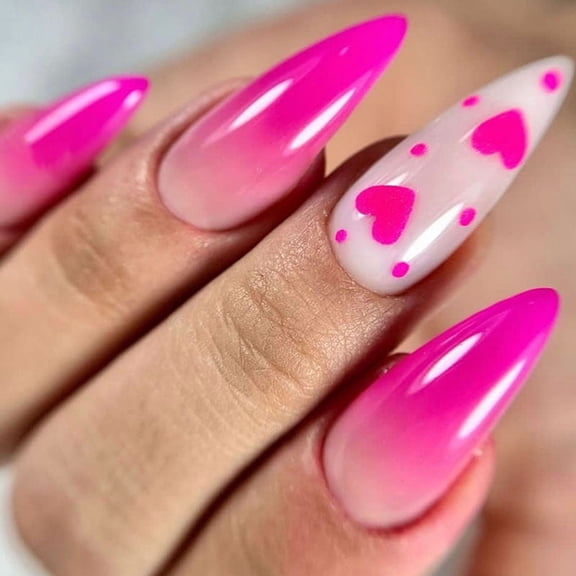 New pink gradual change polka dot love almond nail foreign trade wear armor wholesale women's Valentine's Day nail patch
