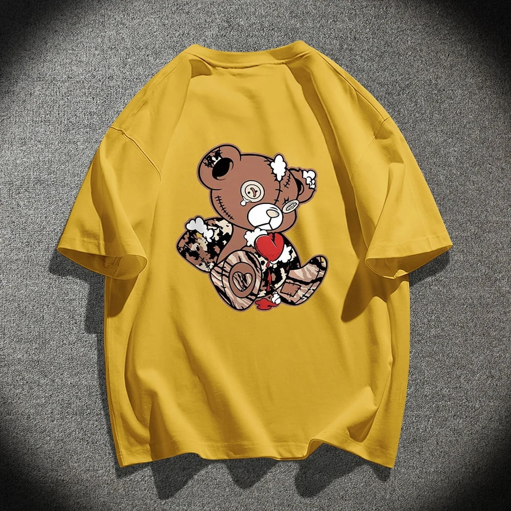 New popular bear print 100% pure cotton T-shirt unisex summer street ...