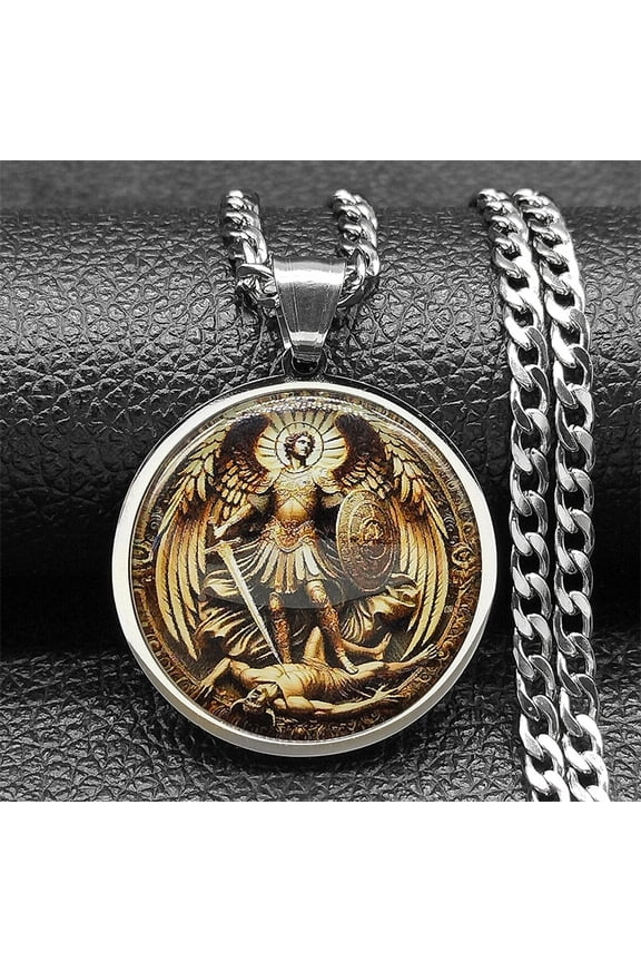 New product Archangel Archangel Michael Time Gem Pendant Necklace for Women Men 14K Yellow Gold Catholic Amulet Necklaces Jewelry