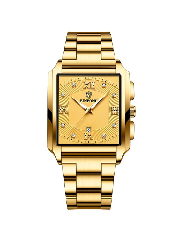 New rectangular men's watch, made of stainless steel, with a simple and sporty design, suitable for outdoor use, equipped with a quartz movement, calendar function, and waterproof feature