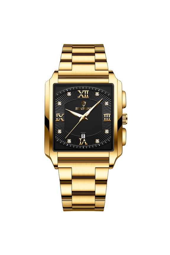 New rectangular men's watch, made of stainless steel, with a simple and sporty design, suitable for outdoor use, equipped with a quartz movement, calendar function, and waterproof feature