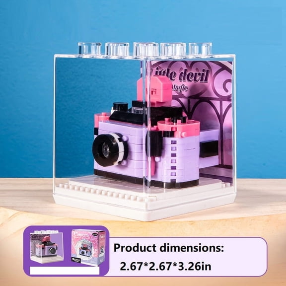New retro-style mechanical SLR camera, assembled from building blocks, handmade figurine model, small ornament, a gift for expressing feelings, holidays, birthdays, or home decoration.