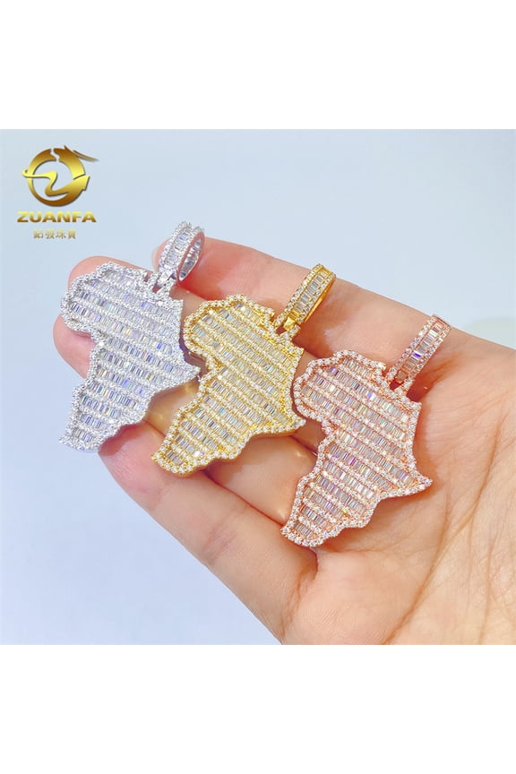 New s925 Silver China Mini Map Hip Hop Silver Pendant for Men and Women Hip Hop Mozambique Diamond Pendant Necklace