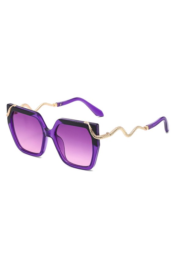 New square metal snake-shaped temple large-frame cross-border color-blocked sunglasses