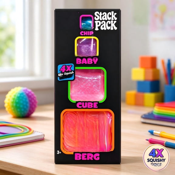 New squishy stack pack, 4-Pack Holiday Fidget Toys Box with Stacking Gel Cubes and Pink Squeeze Gels for Christmas Gifts and Stocking Stuffers