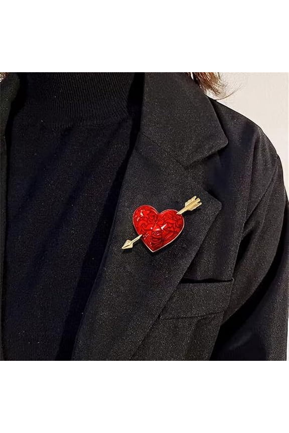 New style one arrow piercing the heart dripping oil metal brooch pin European and American creative fashion red love corsage accessories