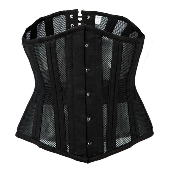New style palace mesh 26 steel bone girdle waist clip shapewear hollow breathable fish bone tummy control waist clip - black - L
