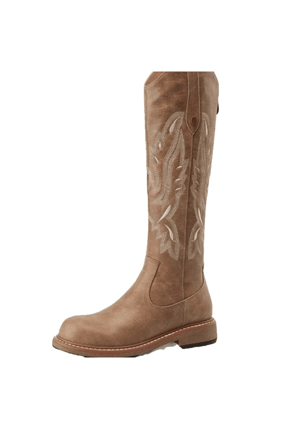 New style young lady's high-top western-style slip-on boots with a sense of design and good grip Women's High-Calf Cowboy Boots Western Cowgirl Boots Snip Toe Boot With Medium Heel