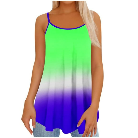 New summer arrivals Olyvenn Camisoles for Women Casual Summer Spaghetti Strap Sleeveless Loose Flowy Tunic Trendy Gradient Vacation Tank Tops Green M