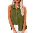 thumbnail image 1 of New summer arrivals Olyvenn Cotton Linen Shirts for Women Sleeveless Collared Tank Tops Oversized Button Up Blouses Work Shirts Casual Summer Tshirt Army Green L, 1 of 7