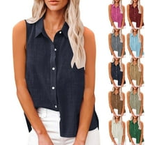 New summer arrivals Olyvenn Cotton Linen Shirts for Women Sleeveless Collared Tops Oversized Button Up Blouses Work Shirts Casual Summer Tshirt Army Green XXL