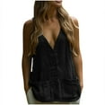 thumbnail image 1 of New summer arrivals Olyvenn Cotton Linen Tank Tops for Women Summer Trendy V Neck Sleeveless Button Down Shirts Blouses Tops with Pockets Black XL, 1 of 6