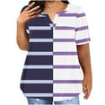 thumbnail image 1 of New summer arrivals Olyvenn Short Sleeve Shirts for Women,Plus Size Shirts for Women,Striped Color Block Casual Tunic Blouses Tees Tops 2025 Navy XL, 1 of 5