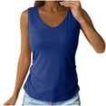 thumbnail image 1 of New summer arrivals Olyvenn Tank Top with Built in Bra for Women Casual Summer Sleeveless Tops Slim Fitted V Neck Ruched Cami Shirts Blue S, 1 of 9