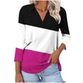 thumbnail image 1 of New summer arrivals Olyvenn Women's 3/4 Sleeves V Neck Button Collared Shirts 2025 Basic Cute Tunic Tees Dressy Casual Color Block Tops Blouses Work Shirts Hot Pink 4-6, 1 of 5