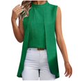 thumbnail image 1 of New summer arrivals Olyvenn Women's Fake Two Piece Fashion Tops Pleated Tanks for Summer Solid Color Crew High Neck Sleeveless Casual Tops Green M, 1 of 9