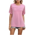 thumbnail image 1 of Stylish Olyvenn Womens Hollow Lace Short Sleeve Tops Dressy Casual Pleated Tee Shirts Lightweight Summer Loose Crewneck Tunic Blouse Pink XXL, 1 of 7