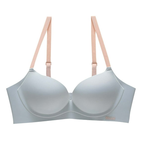 New summer arrivals SMihono T-Shirt Bras for Women Wireless Push Up Bras 2025 Seamless No Underwire Adjustable Comfy Gathering Bras with Support Light Blue L