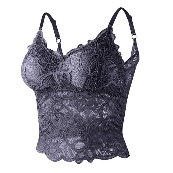 New summer arrivals SMihono Women's Floral Lace Underwear Spaghetti Strap Fashion Hollow Out See Through Bra Sexy Breathable Going Out Bralettes Gray XL