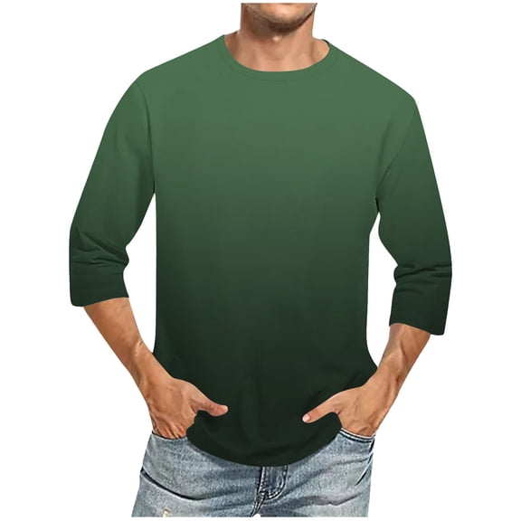 New summer arrivals SSAAVKUY Men Shirt, Casual 3/4 Sleeve Shirt Casual Three Quarter Sleeve T Shirts Comfortable Crewneck Gradient Fit Tees Army Green XXXL