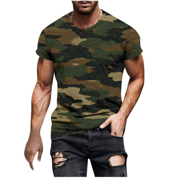 New summer arrivals SSAAVKUY Men's Camouflage T-Shirt Sports Fitness Short Sleeve Military Camo Crewneck Vintage Shirt Fitness Basic Tees White 4