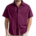 thumbnail image 1 of New summer arrivals SSAAVKUY Men's Linen Shirts Short Sleeve Button Down Casual Shirt Business Dress Clothing Beach Fashion Summer Tops Wine XXL, 1 of 5