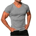thumbnail image 1 of New summer arrivals SSAAVKUY Men's Muscle T Shirts Stretch Short Sleeve V Neck Bodybuilding Workout Tee Shirts Ribbed Knit Shirt Gray XXXXL, 1 of 6