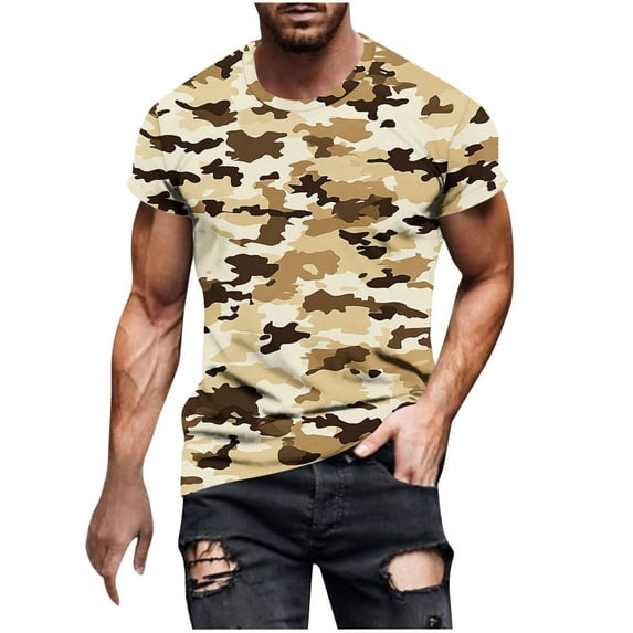 New summer arrivals SSAAVKUY Men's Outdoor Sports Camo Short Sleeve Hunting Print Personality T-Shirt Novelty Pattern Fashion Casual Short Sleeves White 14