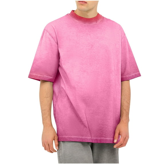 New summer arrivals SSAAVKUY Men's Vintage Oversized Short Sleeve Shirts Summer Casual Crew Neck T-Shirt Basic Solid Distressed Washed Tops Hot Pink M
