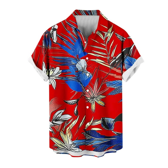 New summer arrivals SSAAVKUY Mens Hawaiian Shirt Summer Tropical Beach Shirts Short Sleeves Button Down Aloha Shirts, Casual Button-Down Shirts Red XXXXL