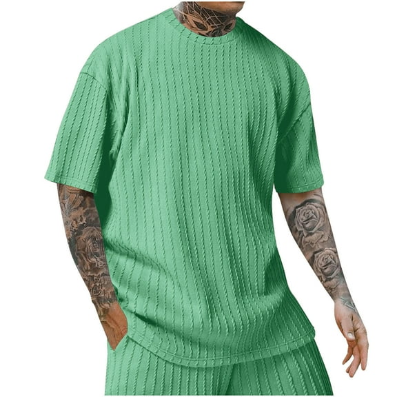 New summer arrivals SSAAVKUY Mens Outfits Short Sleeve Crewneck Summer T Shirt Knit Cotton Tops Summer Breathable Comfy Tee Shirt Casual Blouse Green L