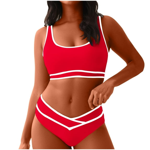 New summer arrivals UTSJKR High Waist Bikini Sets for Women Sporty Color Block Two Piece Swimsuits Tummy Control Cheeky Bathing Suits 2025 Summer Fashion Red M