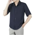 thumbnail image 1 of New summer arrivals YLSDY Men Formal Button Down Shirts, Lightweight Loose Wrinkle Free Short Sleeve Tops Summer Work Office Casual Tees with Pockets Dark Blue L, 1 of 8