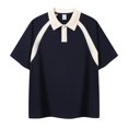 thumbnail image 1 of New summer arrivals YLSDY Men's Short Sleeve Button Collared Shirt Loose Drop Shoulder Lapel T-Shirt Lightweight Relaxed Fit Casual Classic Basic Tee Navy XXXXL, 1 of 5