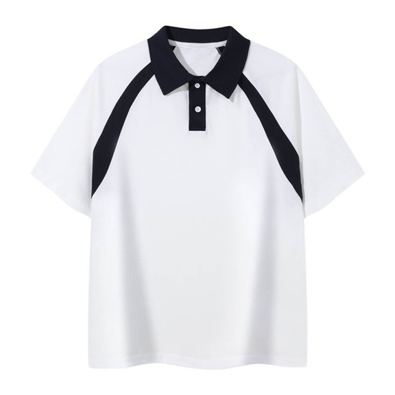 New summer arrivals YLSDY Men's Short Sleeve Button Collared Shirt Loose Drop Shoulder Lapel T-Shirt Lightweight Relaxed Fit Casual Classic Basic Tee White L