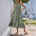 thumbnail image 1 of New summer style simple midi dress with buttons, solid color, V-neck, sleeveless design, 1 of 5