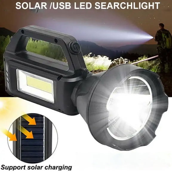 New super bright searchlight LED flashlight Outdoor solar rechargeable hand lamp Household emergency flashlight