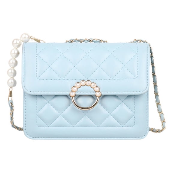 New tide Pearl chain bag handbag summer Joker artificial leather shoulder crossbody bag - blue