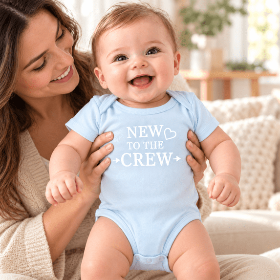 New to Crew Sibling Announcement Family Matching Baby Bodysuit Blue 3-6M