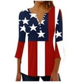 thumbnail image 1 of New & trending Womens Tops Long Sleeve Women's V-Neck Casual Trumpet 3/4 Sleeve Independence Day Printed Buttoned Basic Ruched Corset Tunic Tops Pleated T-Shirts Blouses, Red XL, 1 of 4
