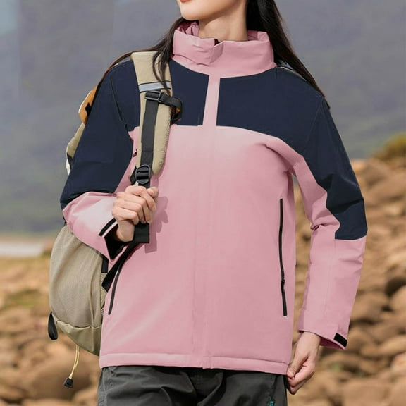 New trending & for spring GaThRRgYP Plus Size Jacket for Women,Women's Color Long Sleeve Zipper Pocket Hooded Coat Windproof Jacket Pink M