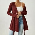 thumbnail image 1 of New trending & for spring GaThRRgYP Womens Jackets and Coats,Women's Casual Solid Long Sleeve Casual Loose Bandage Cardigan Tops Wine M, 1 of 9