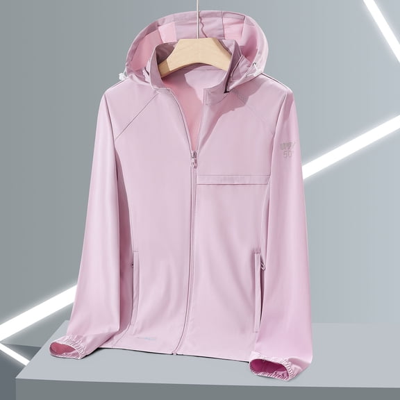 New trending & for spring GaThRRgYP Workout Tops for Women,Woman Casual Solid Sports Hooded Long Sleeve Zipper Sun-proof High Elastic Pink XL