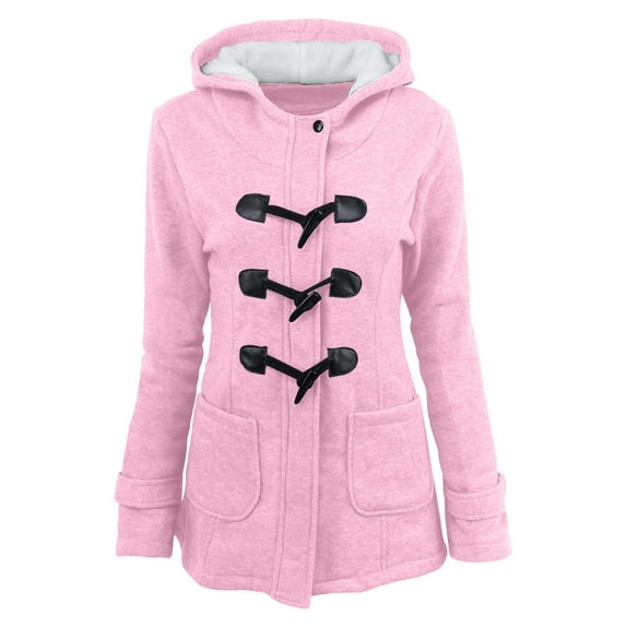 New trending & for spring GaThRRgYP Jackets for Women Winter,Women Color Horn Buttons Cardigan Padded Hooded Coat Jacket Overcoat Pink XXL