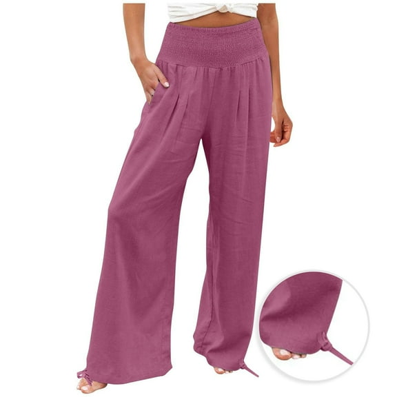 New trending & for spring LEBONYARD Womens Pants with Pockets,Women's Loose Wide Leg Pants High Waist Straight Pants Casual Pants Hot Pink XXL