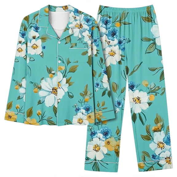 New trending & for spring Viikei 2 Piece Sets for Women,Women Casual Fashion Printed Long Sleeve Casual Pants Pajamas Suit Mint Green M