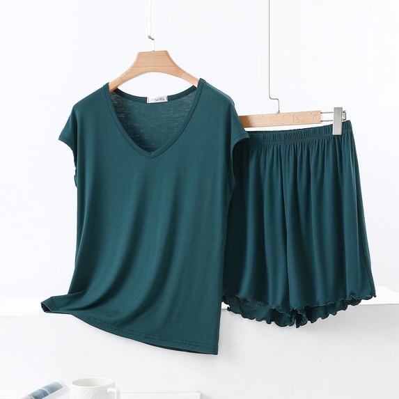 New trending & for spring Viikei Sets for Women,Women' Casual Loose Sleeveless V-Neck Blouses Shorts Set Army Green XXL