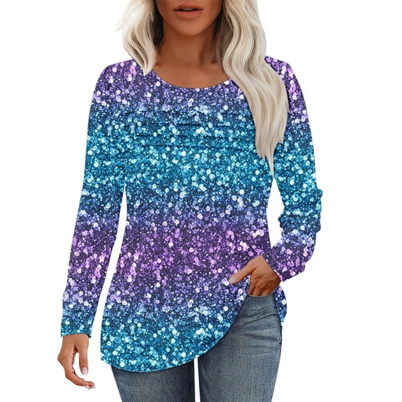 New trending & for spring Viikei Summer Tops for Girls,Women's Spring/Summer Floral Printed Round Neck Long Sleeve T-shirt Blue L
